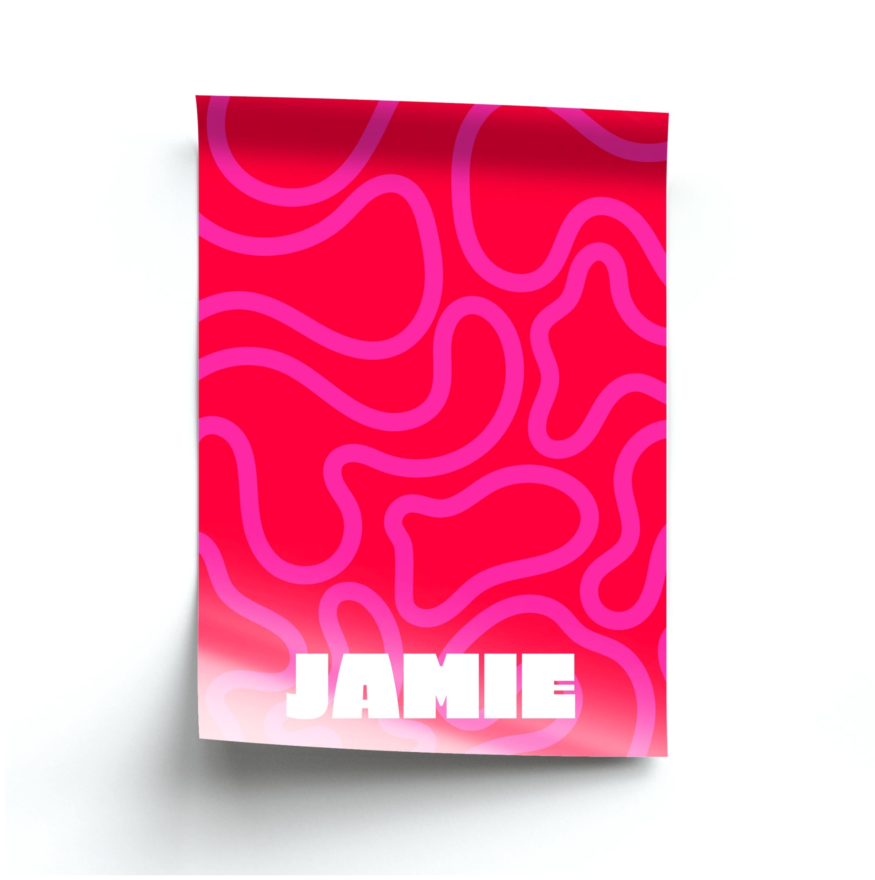 Red And Pink Squiggles Personalised Name Poster