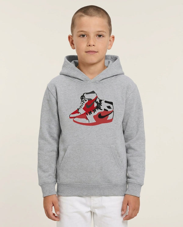 Jordans - Basketball Kids Hoodie — Grey Front, worn