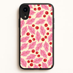 Pink Holly And Berries Pattern iPhone XR Case
