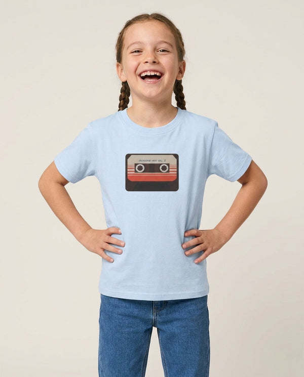 Awesome Mix Vol 2 - GOTG Kids T-Shirt — Blue Front, worn