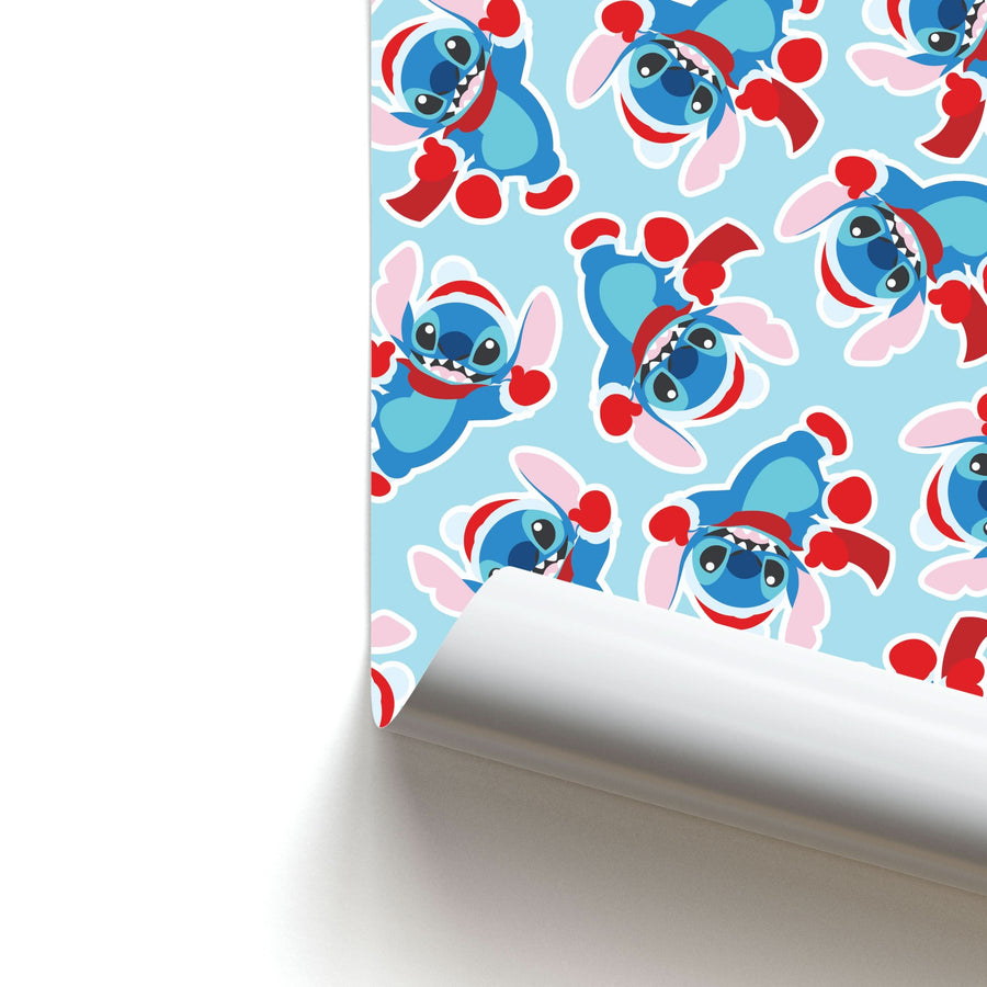 Blue Alien Christmas Pattern Poster