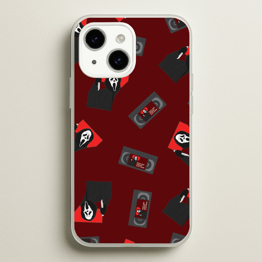 VHS & Ghostface Pattern iPhone 15 Plus Case