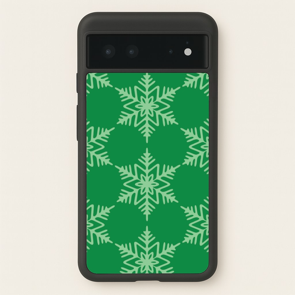 Green Giant Snowflakes Christmas Pattern Google Pixel 6 Case