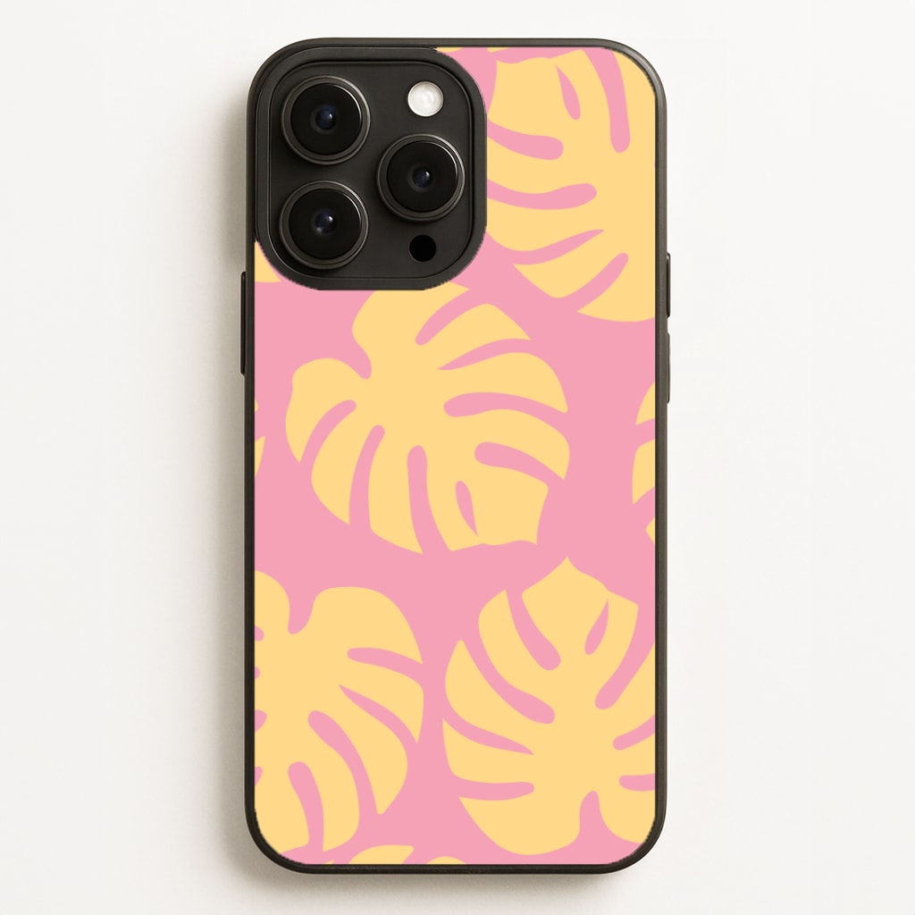 Pink And Yellow Summer Leaves Pattern Phone Case for iPhone, Samsung Galaxy and Google Pixel