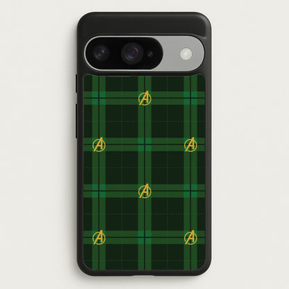 Superhero Team Green Tartan Pattern Google Pixel 10 / 10 Pro Case