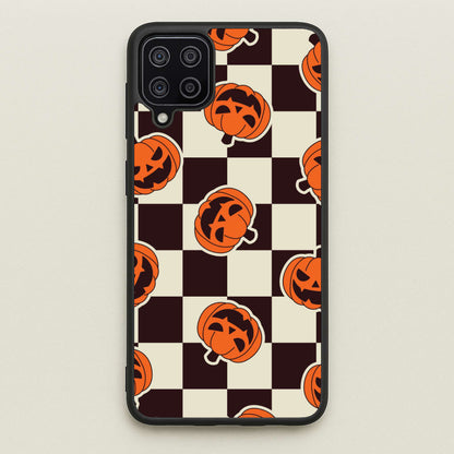 Pumpkin Stickers Checkered Pattern Galaxy A12 Case