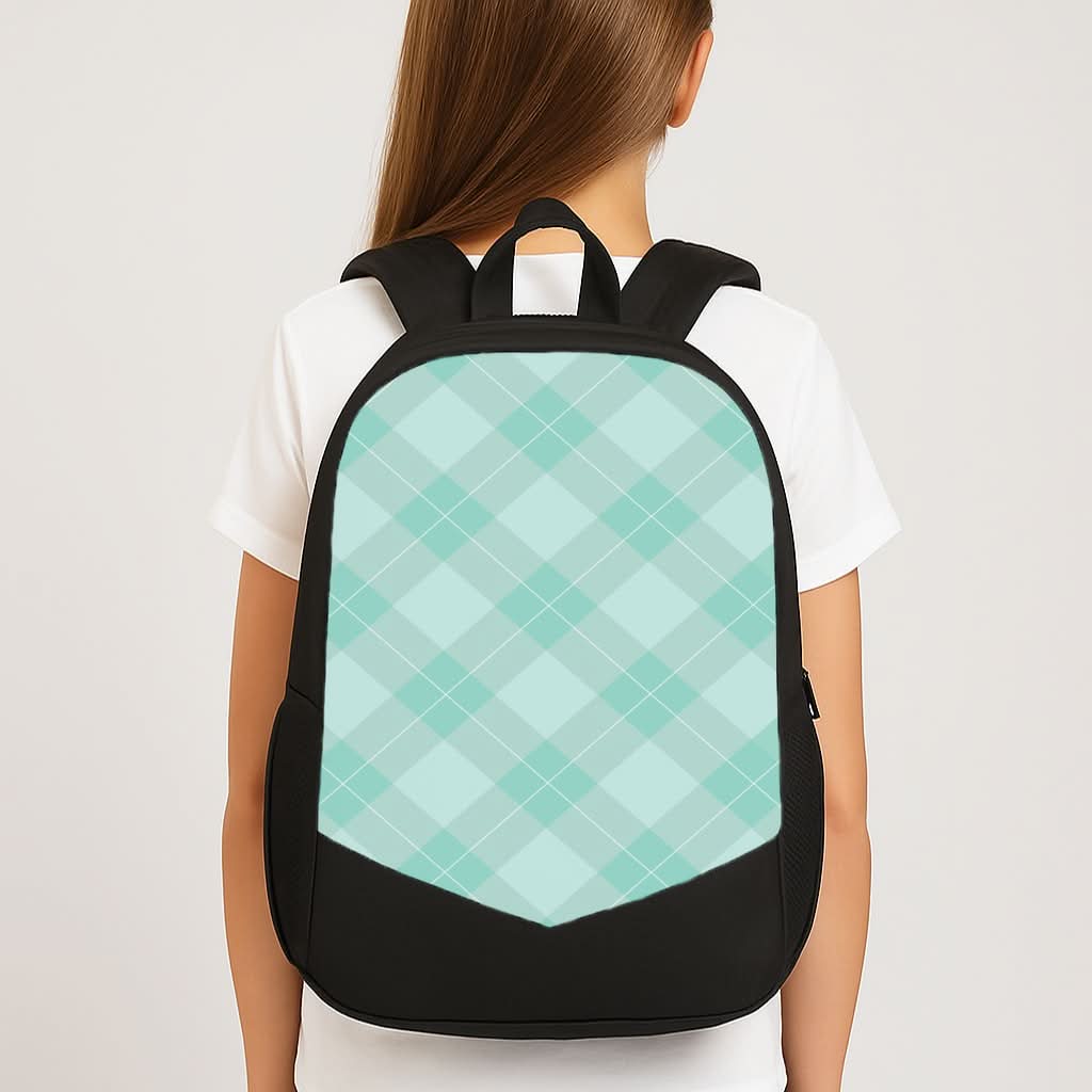 Light Cyan Tartan Christmas Pattern School Bag