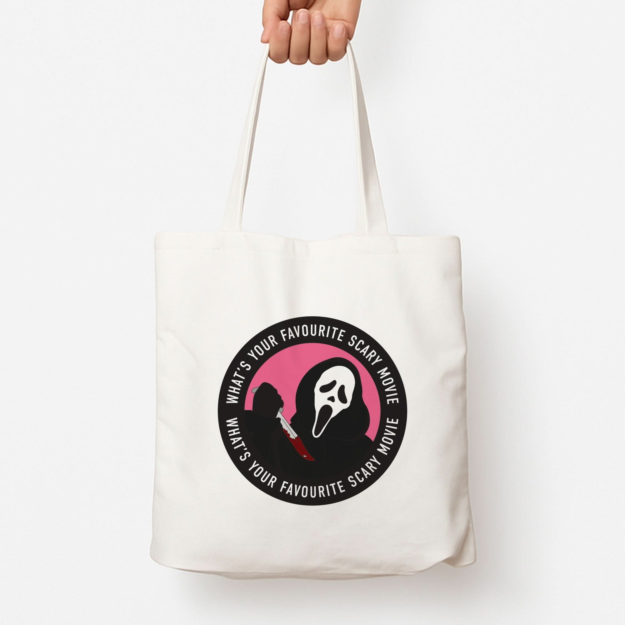 What's Your Favourite Scary Movie Badge Tote Bag