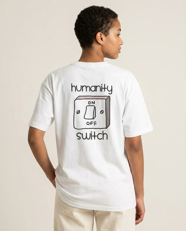 Humanity Switch - VD T-Shirt — White Back, worn
