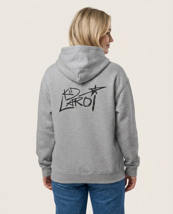 Kid Sketch Hoodie — Grey Back, worn