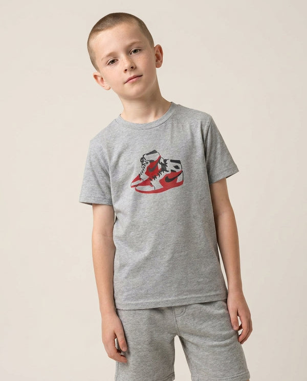 Jordans - Basketball Kids T-Shirt — Grey Front, worn