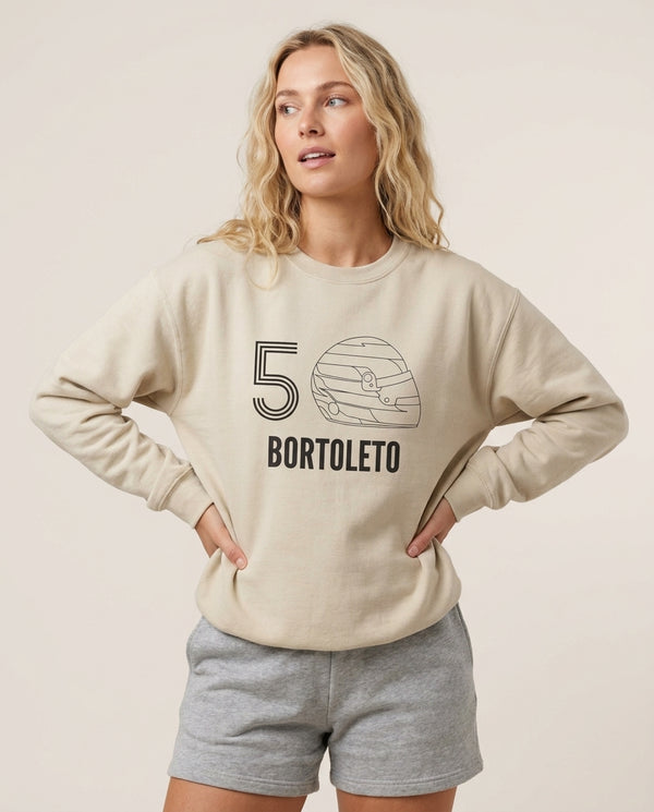 Bortoleto Helmet 2026 Sweatshirt — Sand Front, worn