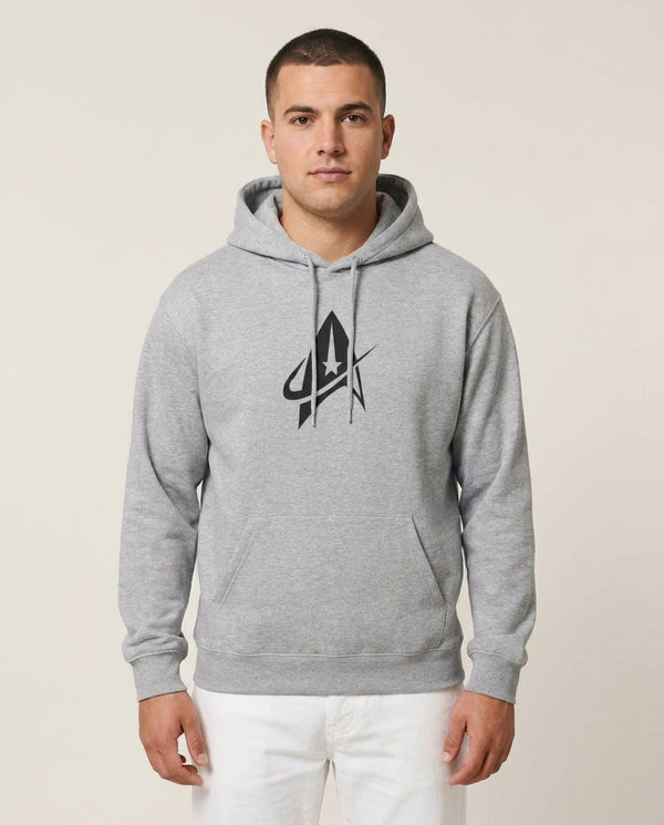 Logo Hoodie — Grey Front, worn