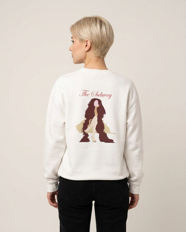 Subway Orange Sweatshirt — White Back, worn