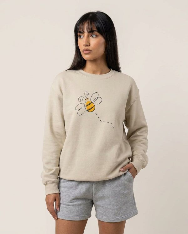 Spring Bee Sweatshirt — Sand Front, worn