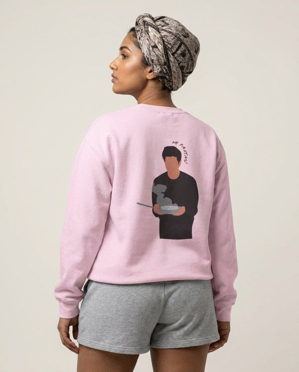 My Fajitas Sweatshirt — Pink Back, worn