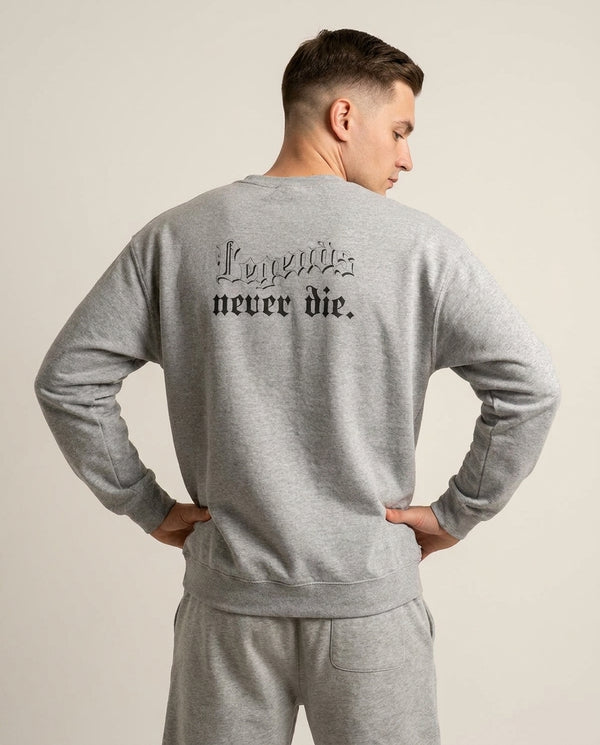 Legends Never Die - Juice Sweatshirt — Grey Back, worn