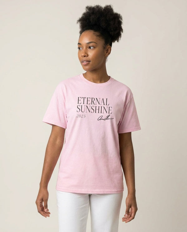 Sunshine Signature 2025 T-Shirt — Pink Front, worn