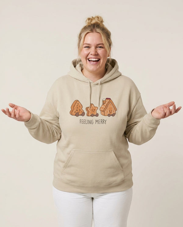 Gingerbread Plushies Quote Hoodie — Sand Front, worn