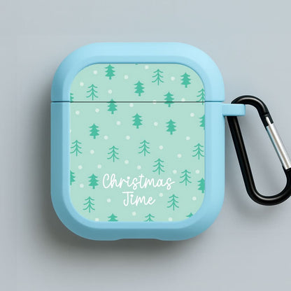 Cute Xmas Trees Pattern Blue AirPods Case