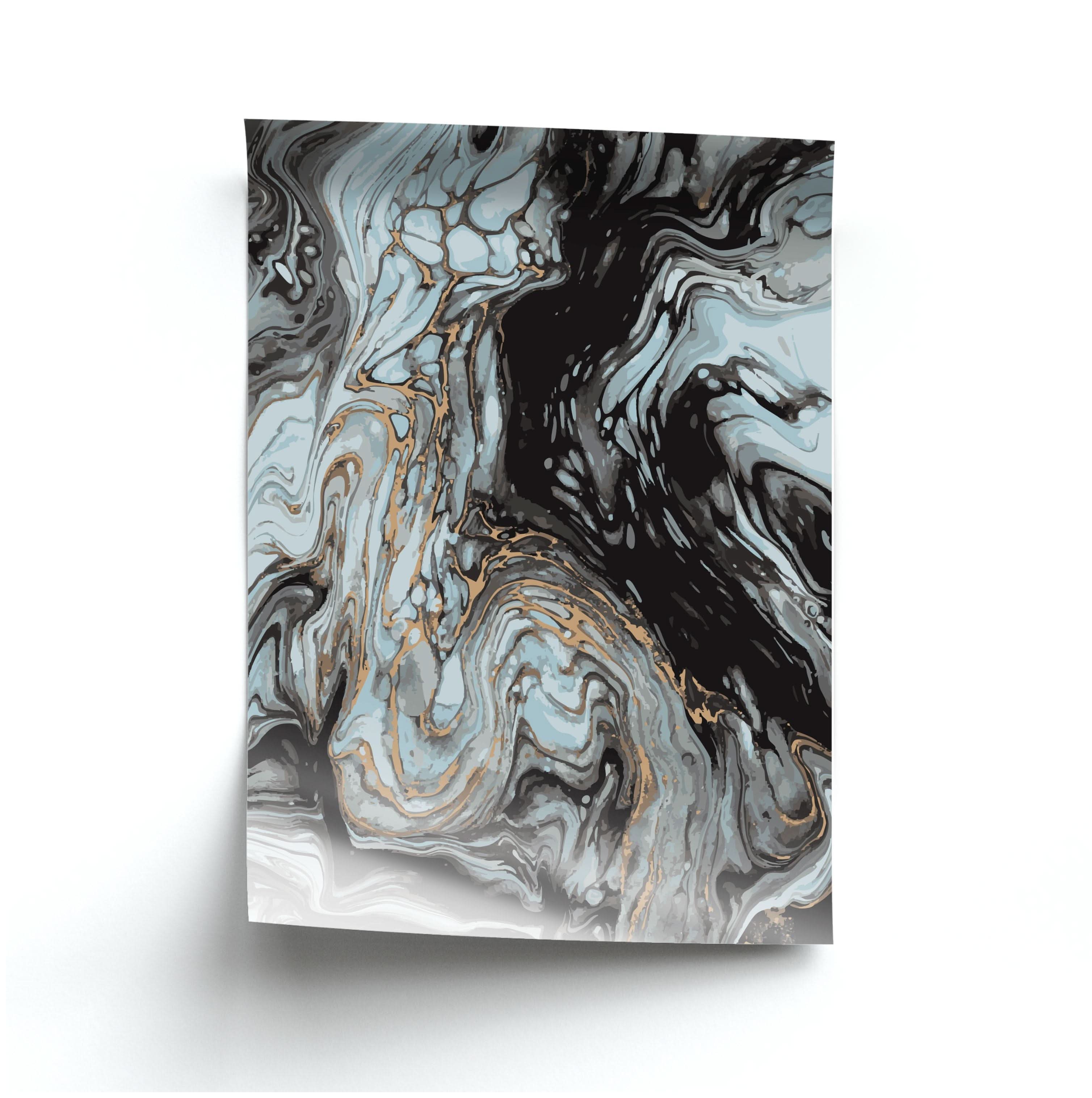 Black And Gold Cloudy Marble Poster
