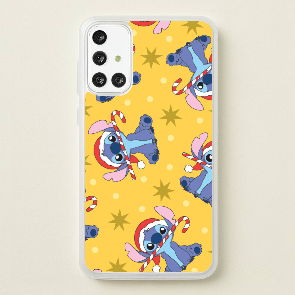 Cute Blue Alien Candycane Christmas Pattern Galaxy A71 Case