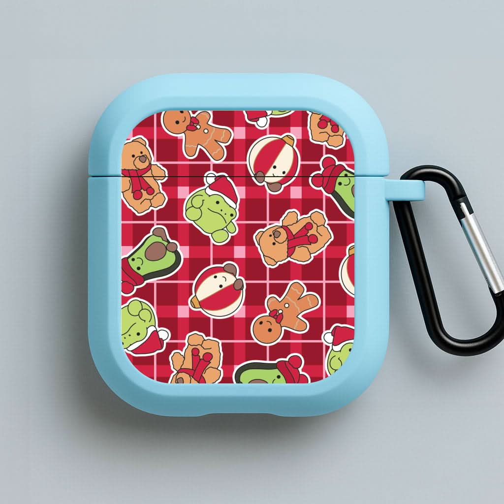 Christmas Plushies Tartan Pattern Blue AirPods Case
