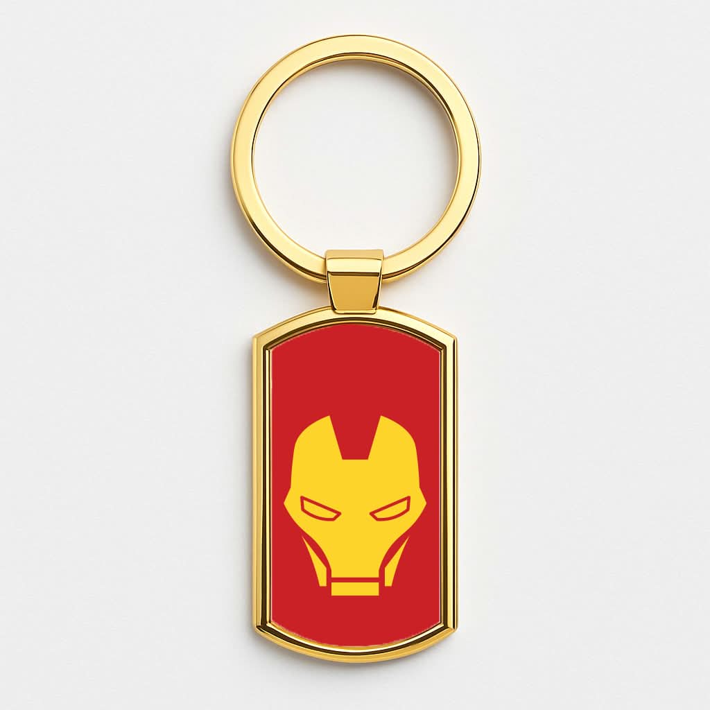 Red Robot Super Hero Face Gold Keyring