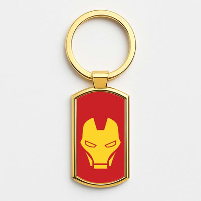 Red Robot Super Hero Face Gold Keyring
