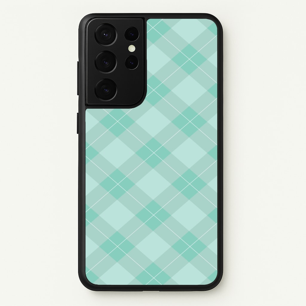 Light Cyan Tartan Christmas Pattern Galaxy S21 Ultra Case