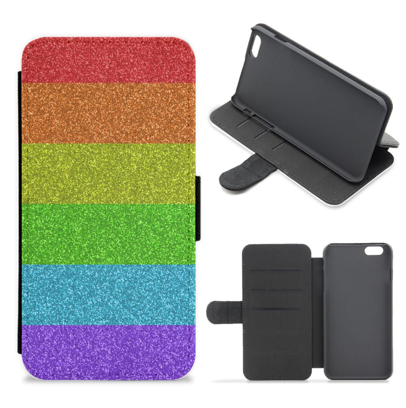 Rainbow Glitter Flip / Wallet Phone Case