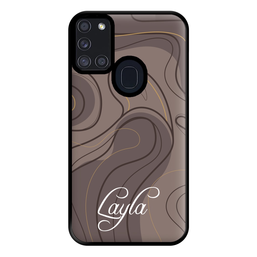 Brown Marble Waves Personalised Name Galaxy A21s Case