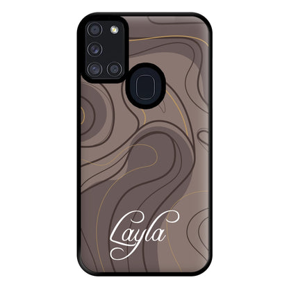 Brown Marble Waves Personalised Name Galaxy A21s Case
