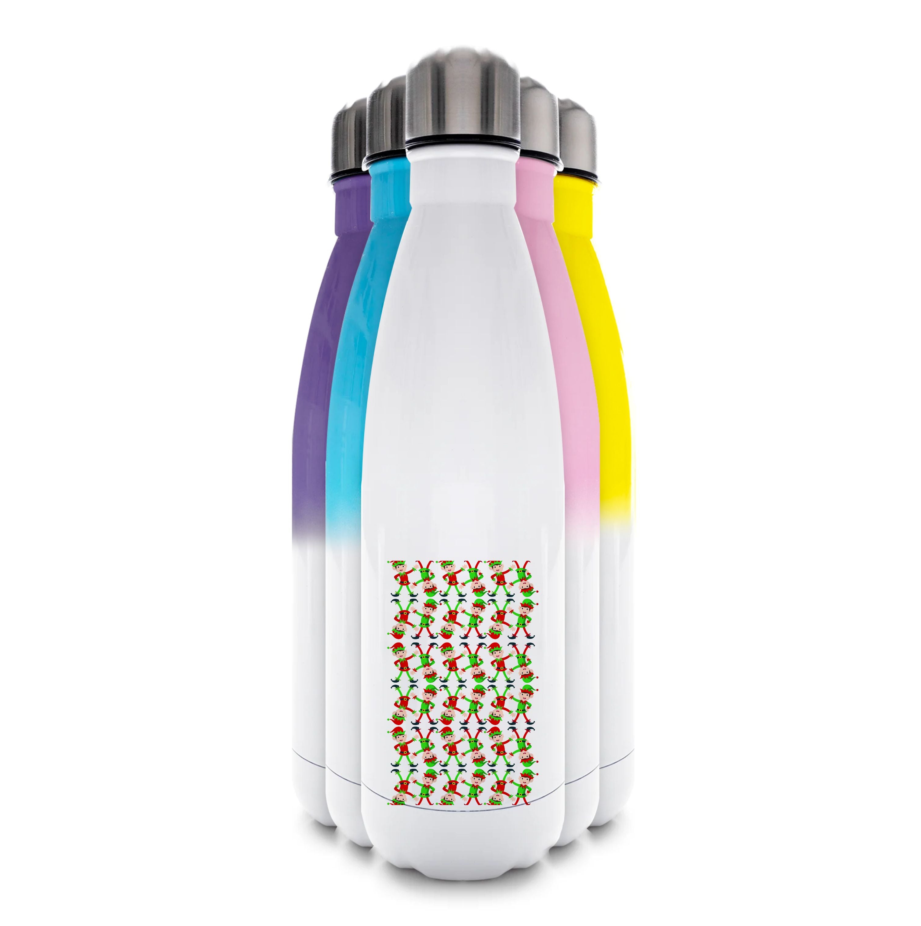 Elf Face Pattern - Christmas Patterns Water Bottle