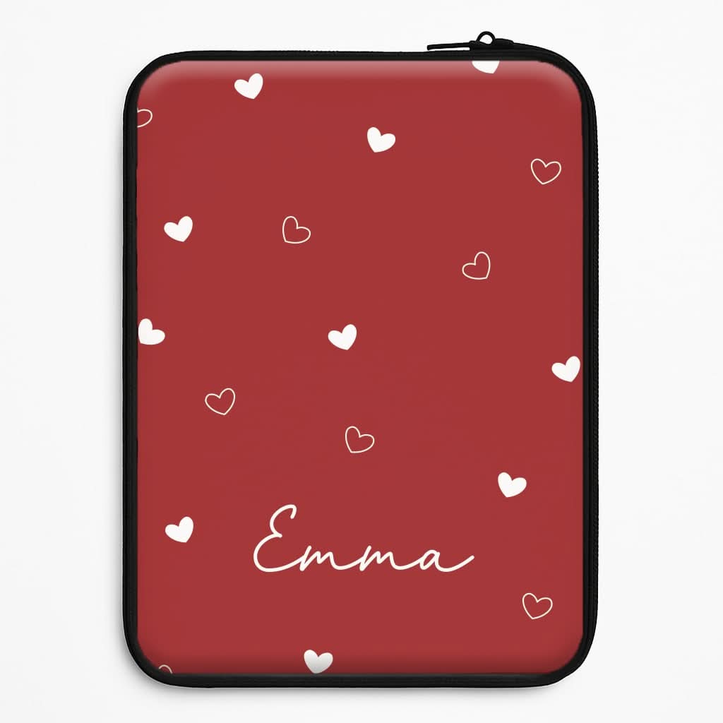 Red Hearts And Outlines Personalised Name Universal Laptop Sleeve