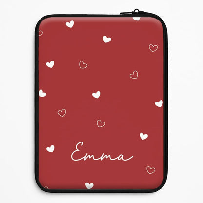 Red Hearts And Outlines Personalised Name Universal Laptop Sleeve