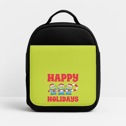Happy Holidays Cute Green Aliens Insulated Lunch Bag