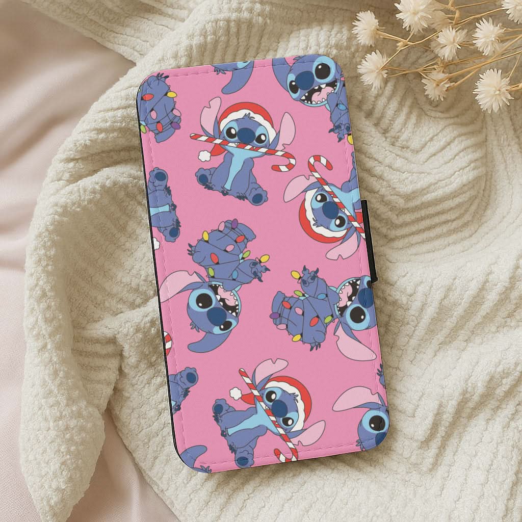 Christmas Cute Blue Alien Pattern Leather Phone Case