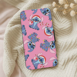 Christmas Cute Blue Alien Pattern Leather Phone Case