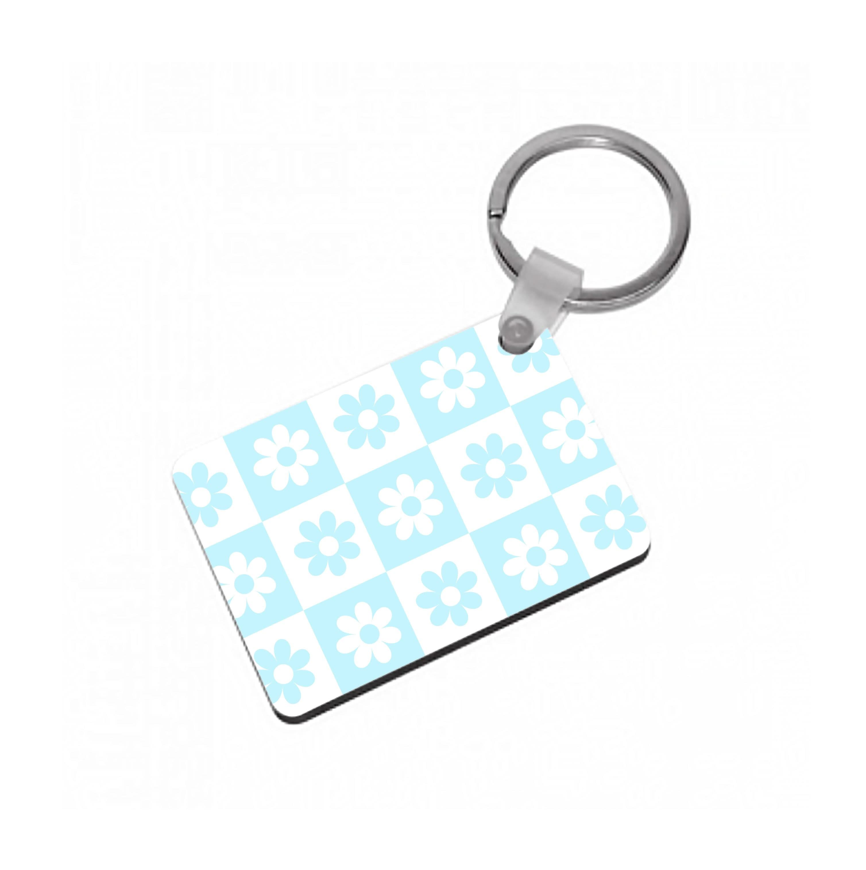 Checkered Flowers Blue Keyring