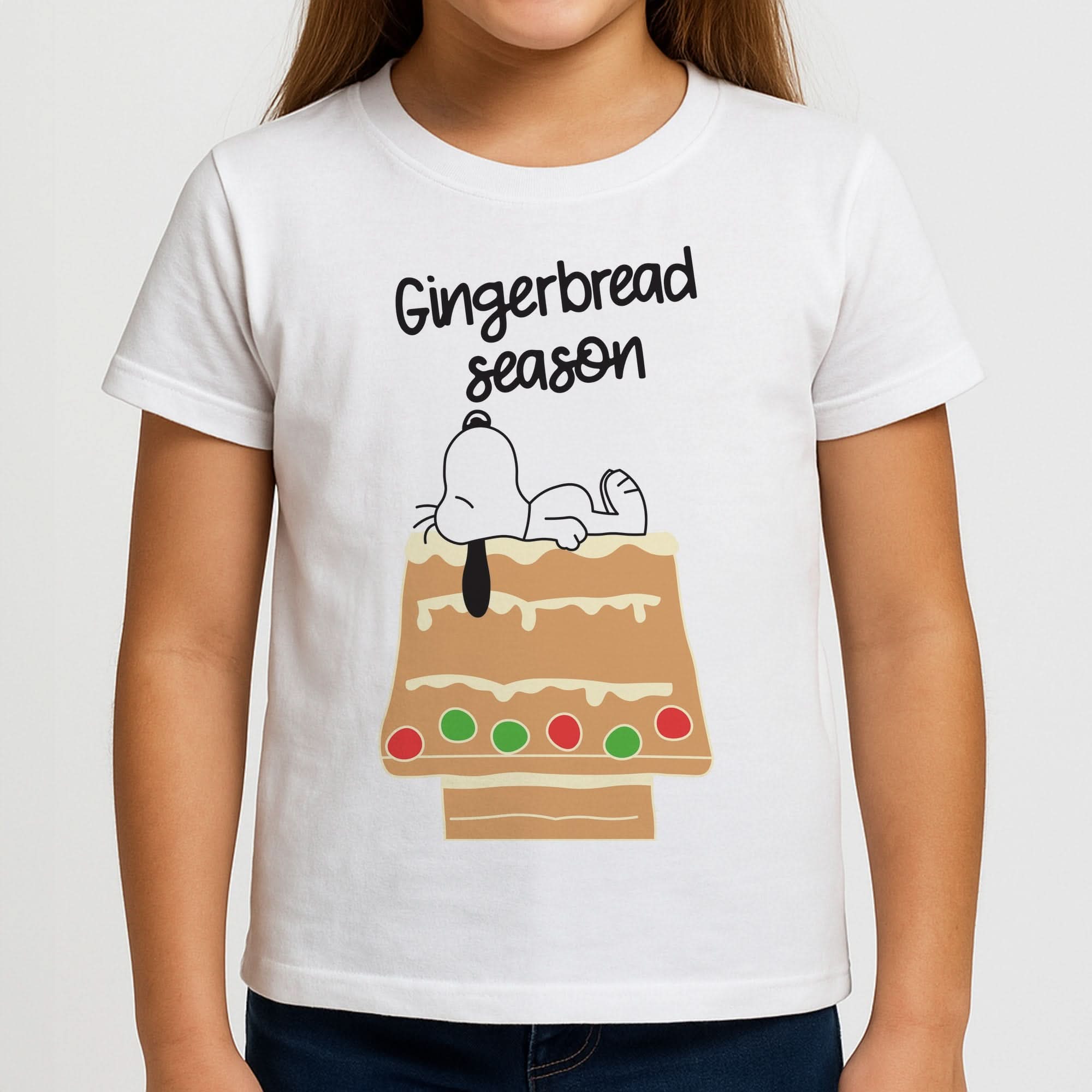 Cartoon Beagle Gingerbread House Girls T-Shirt