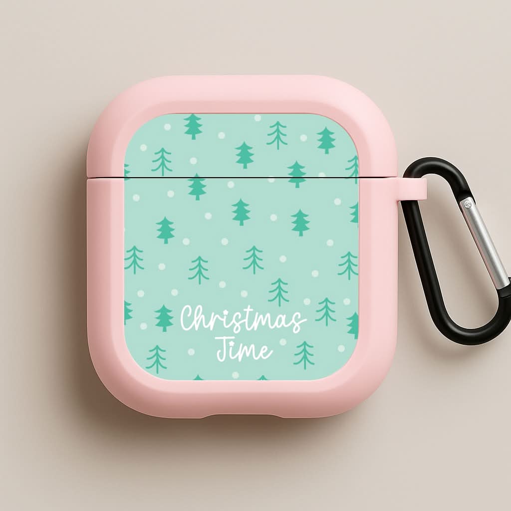 Cute Xmas Trees Pattern Pink AirPods Case