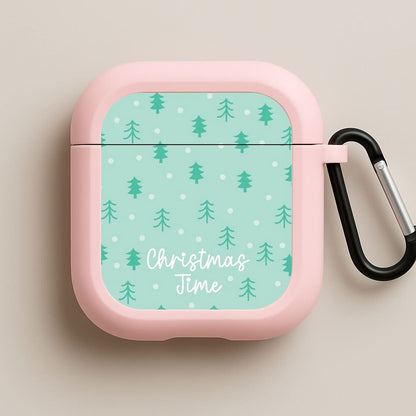 Cute Xmas Trees Pattern Pink AirPods Case