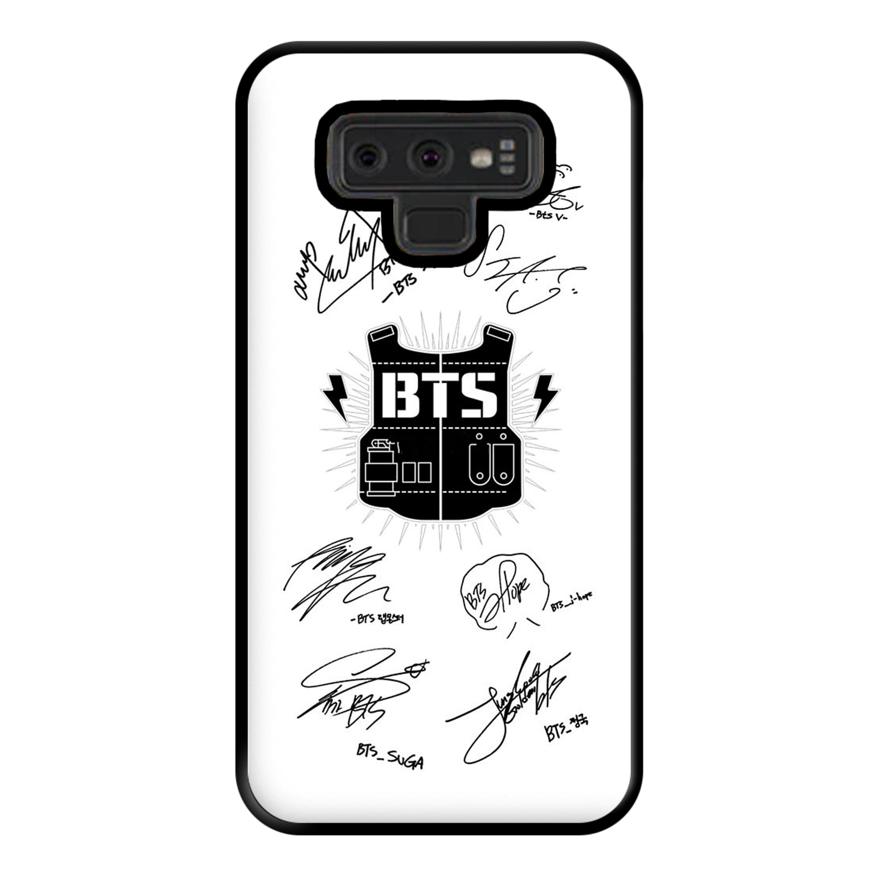 White K-Pop Band Army Logo and Signatures Phone Case