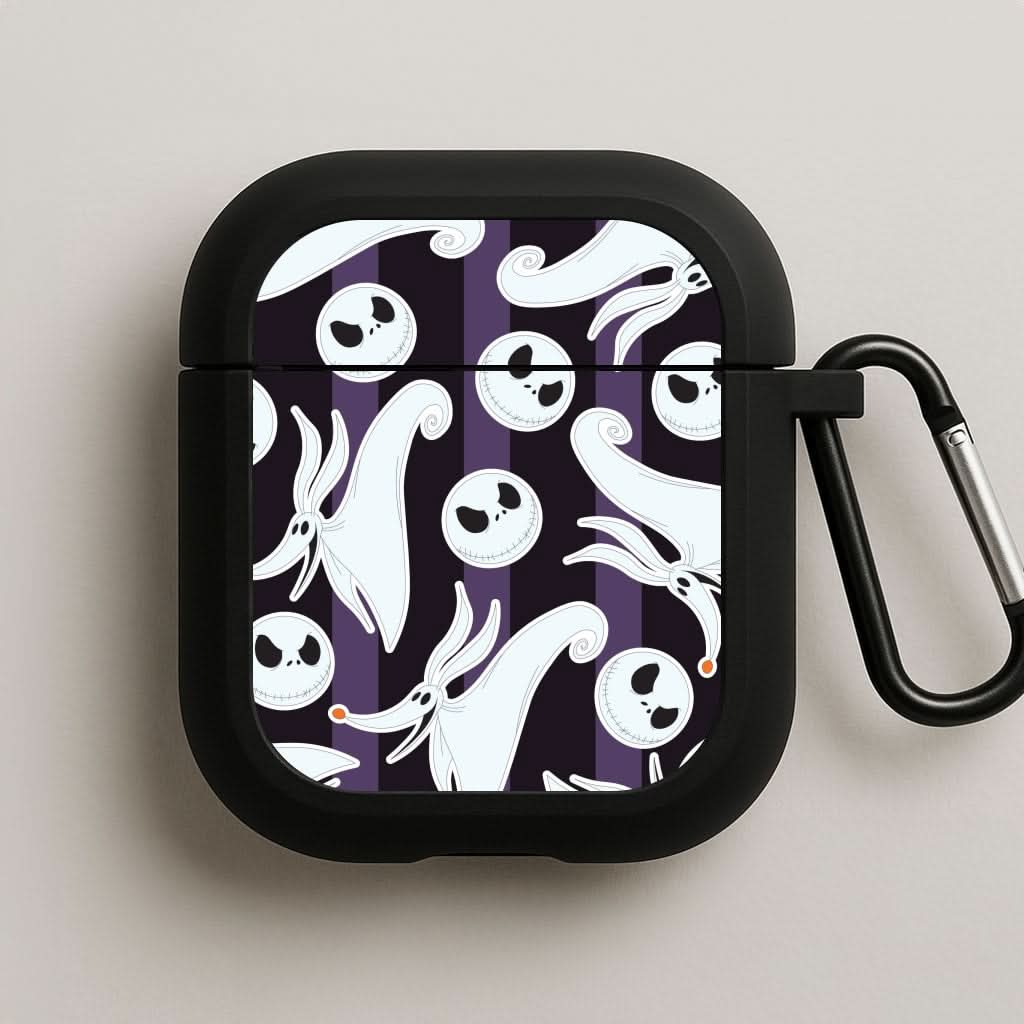 Skeleton Dog And Face Pattern Black AirPods Case