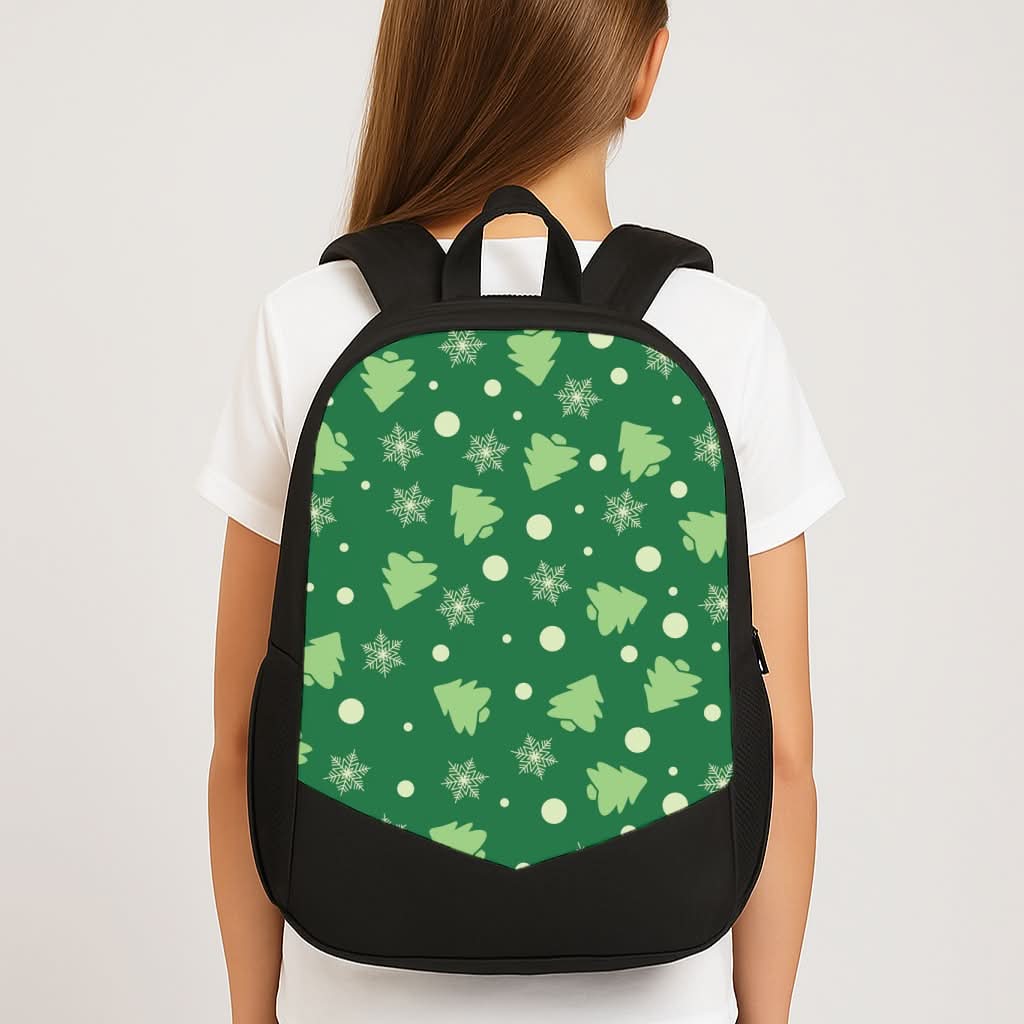 Cartoon Christmas Trees And Snowflakes Pattern School Bag