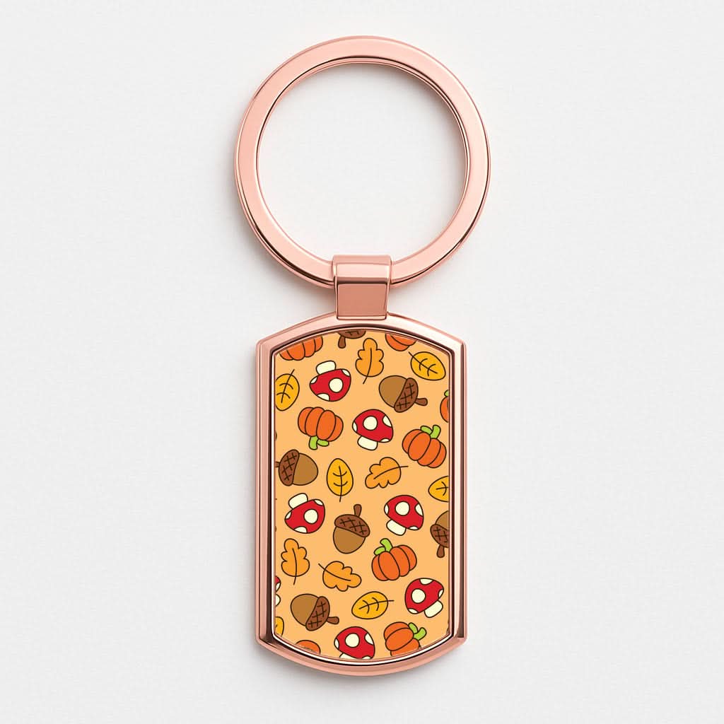 Cartoon Autumn Icons Pattern Rose Gold Keyring