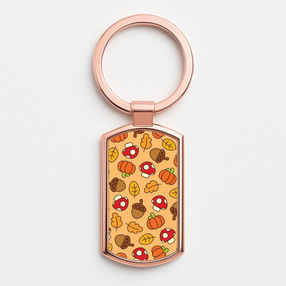 Cartoon Autumn Icons Pattern Rose Gold Keyring