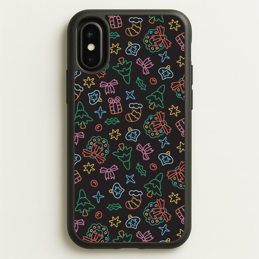 Neon Christmas Icons Pattern I iPhone X / XS Case