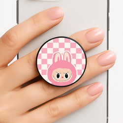 Checkered Cute Pink Monster  Phone Grip